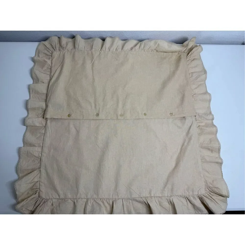 Ralph Lauren Cottage Tan Cotton Blend Pillow Sham Crochet Lace Trim 25”X25”